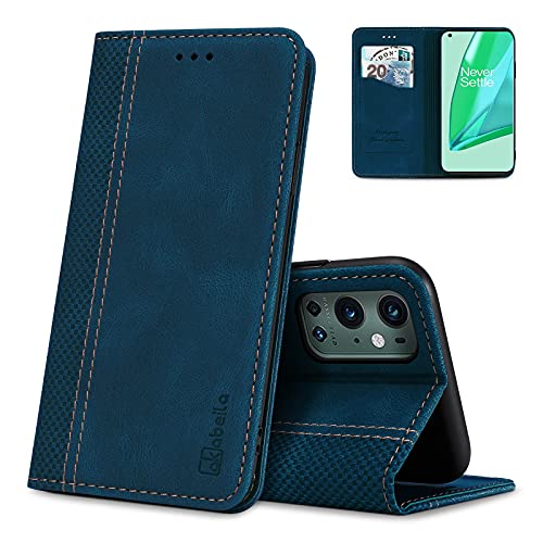 AKABEILA Schutzhülle für OnePlus 9RT Premium Leder Flip Wallet Case mit Magnetverschluss Kickstand Kartenfächer Folio Phone Case Cover Stoßfest Blau von AKABEILA