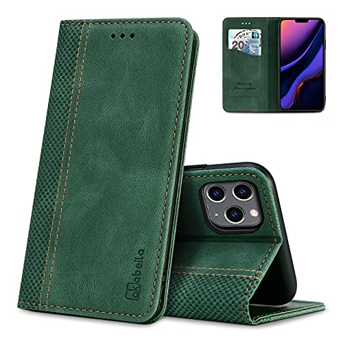 AKABEILA iPhone 11 Pro Hülle Leder, iPhone 11 Pro Handyhülle Silikon, Kompatibel für Apple iPhone 11 Pro Schutzhülle Brieftasche Klapphülle PU Magnetverschluss Kartenfächer Hüllen, Grün von AKABEILA