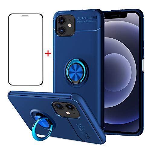 AKABEILA iPhone 12 Mini Hülle Schutzfolie, iPhone 12 Mini Handyhülle Silikon, für iPhone 12 Mini Schutzhülle Schutzfolie Telefonhalter Stoßfest Ring Griff Ständer, Blau von AKABEILA