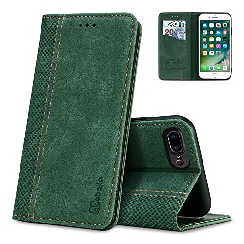 AKABEILA iPhone 7 Plus Hülle Leder, iPhone 8 Plus Handyhülle Silikon, Kompatibel für Apple iPhone 7 Plus / 8 Plus Schutzhülle Brieftasche Klapphülle PU Magnetverschluss Kartenfächer Hüllen, Grün von AKABEILA