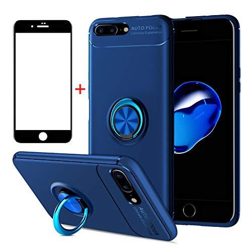 AKABEILA iPhone 7 Plus Hülle Schutzfolie, iPhone 8 Plus Handyhülle Silikon, für iPhone 7 Plus / 8 Plus Schutzhülle Schutzfolie Telefonhalter Stoßfest Ring Griff Ständer, Blau von AKABEILA