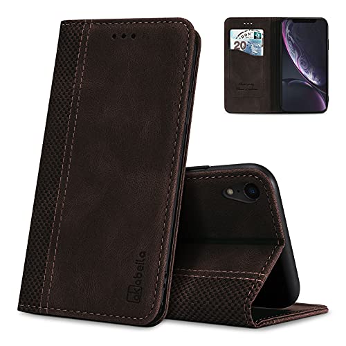 AKABEILA iPhone XR Hülle Leder, iPhone XR Handyhülle Silikon, Kompatibel für Apple iPhone XR Schutzhülle Brieftasche Klapphülle PU Magnetverschluss Kartenfächer Hüllen, Dunkelbraun von AKABEILA