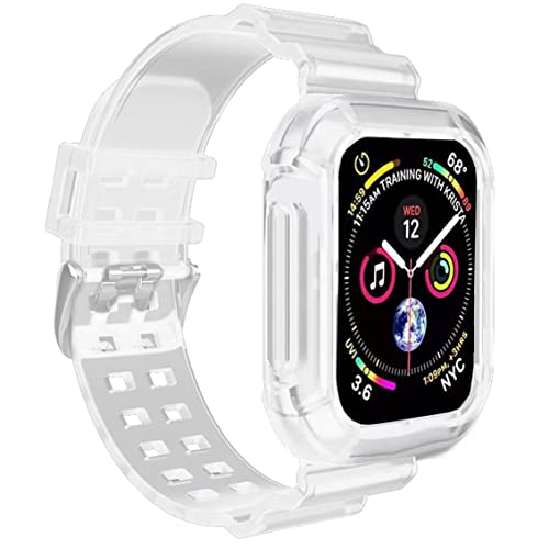 Lysun Kompatibel für Apple Watch Band 42 mm 44 mm 45 mm Kristallklare Bänder für Apple Watch Serie SE 7 6 5 4 3 2 1, Sportarmband mit Schutzhülle, White von AKABEILA