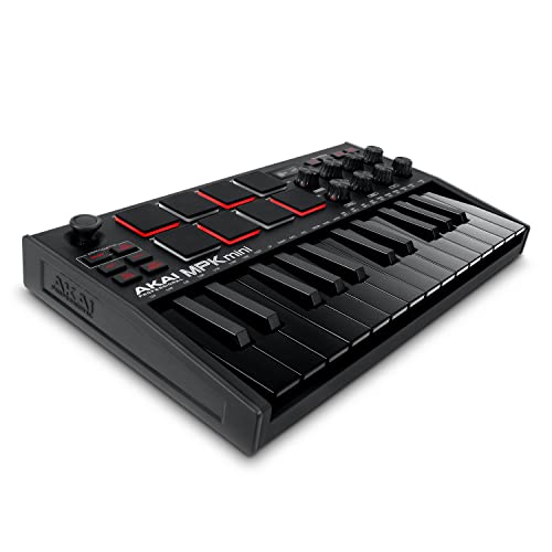 AKAI Professional MPK Mini MK3 – 25-Tasten USB MIDI Keyboard Controller, 8 hintergrundbeleuchtete Drum Pads, 8 Regler, Musikproduktion-Software, Farbe Schwarz von AKAI Professional