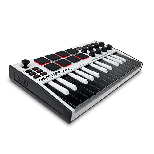 AKAI Professional MPK Mini MK3 – 25-Tasten USB MIDI Keyboard Controller, 8 hintergrundbeleuchtete Drum Pads, 8 Regler, Musikproduktion-Software, Farbe Weiß von AKAI Professional