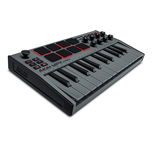 AKAI Professional MPK Mini MK3 – 25-Tasten USB MIDI Keyboard Controller, 8 hintergrundbeleuchtete Drum Pads, 8 Regler und Software, Farbe Grau von AKAI Professional