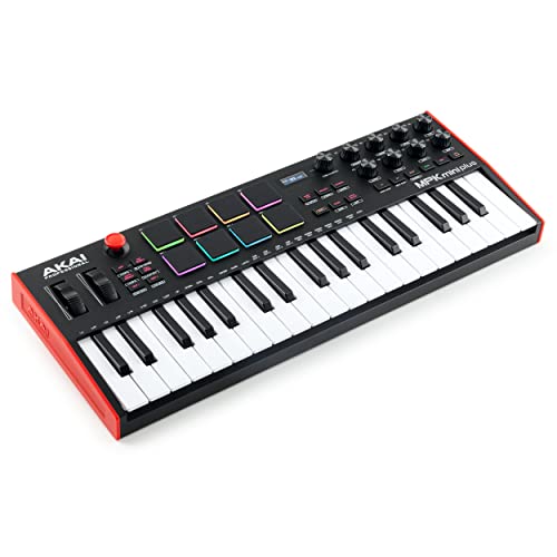 AKAI Professional MPK Mini Plus - 37-Tasten USB MIDI Keyboard Controller mit 8 RGB MPC Pads, Drehreglern und Musikproduktionssoftware für PC und Mac von AKAI Professional