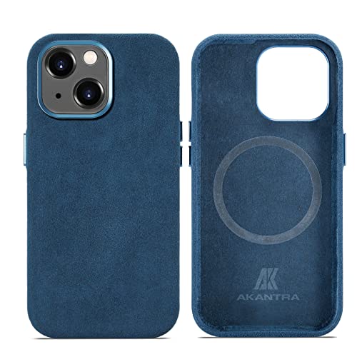 AKANTRA Alcantara Hülle für Apple iPhone 15, handgefertigt, vollständig umwickelt, synthetisches Wildleder, kompatibel mit Magsafe Wireless Charging (iPhone15, Marineblau) von AKANTRA