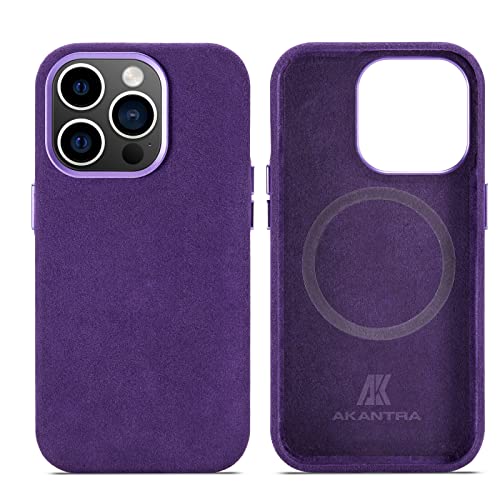 AKANTRA Alcantara Hülle für Apple iPhone15 Pro Max, handgefertigte, vollständig umwickelte Kunstlederhülle, kompatibel mit Magsafe kabellosem Laden (iPhone15 Pro Max, Lila) von AKANTRA