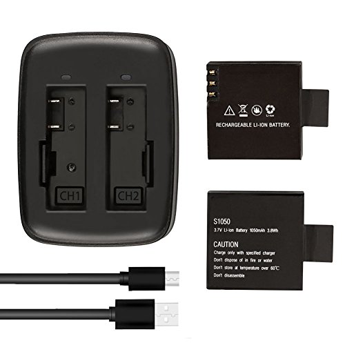 AKASO 2 x 1050mAh Akku mit wiederaufladbarer Action-Kamera und USB-Doppelladegerät für AKASO V50 Elite von AKASO