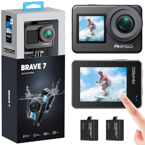 AKASO Action Cam 4K 20MP WiFi Unterwasserkamera IPX8 Wasserdicht Action Kamera EIS 2.0 mit Touchscreen, Zoom, Sprachsteuerung und 2x1350mAh Akkus Kit-Brave 7 von AKASO