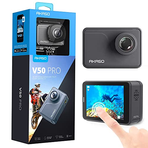 AKASO Action Cam 4K 30FPS Action Kamera 20MP WiFi mit Touchscreen EIS 40M unterwasserkamera mit Sprachsteuerung Fernbedienung Zubehör Kit Sportkamera (V50 Pro) von AKASO