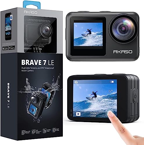 AKASO Action Cam 4K30FPS, 20MP Unterwasserkamera IPX7 40M Wasserdicht EIS 2.0 Action Kamera Touchscreen Doppelbildschirm Sportkamera WiFi - Brave 7 LE von AKASO