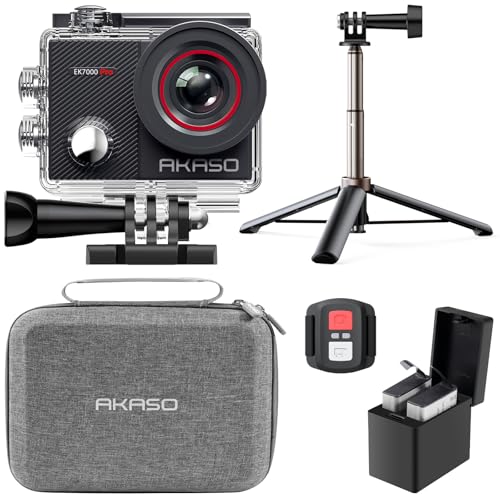 AKASO Action Cam 4K30FPS 20MP mit 60cm Stativ Selfie Stick und Tasche WiFi 40M Unterwasserkamera Wasserdicht Ultra HD Touchscreen Einstellbar Weitwinkel EIS Actioncam mit 2.4G Fernbedienung von AKASO