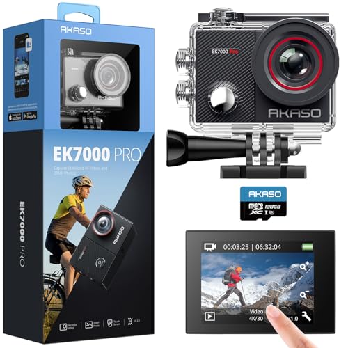 AKASO Action Cam 4K30FPS mit 128GB microSDXC Speicherkarte 20MP WiFi 40M Unterwasserkamera Wasserdicht Ultra HD Touchscreen Einstellbar Weitwinkel EIS Actioncam von AKASO