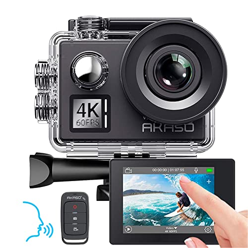 AKASO Action Cam 4K60FPS, Unterwasserkamera 40M Wasserdicht 20MP WiFi Actioncam mit EIS Stabilisierung, 8X Zoom,Sprachsteuerung, Fernbedienung, Zubehör Kit -V50 Elite von AKASO