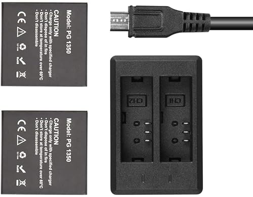 AKASO Action Cam Akku Ladegerät, 2 x 1350 mAh Akku, mit LED Micro USB Doppelloch Ladegerät für Action Kamera Brave 7 LE von AKASO