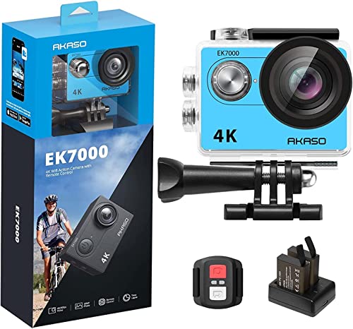 AKASO Action Cam EK7000 4K30FPS Action Kamera 170° Weitwinkel HD Unterwasserkamera 20MP WiFi wasserdichte Sport Kamera 2 Zoll LCD Bildschirm mit 2 Batterien (Blau) von AKASO