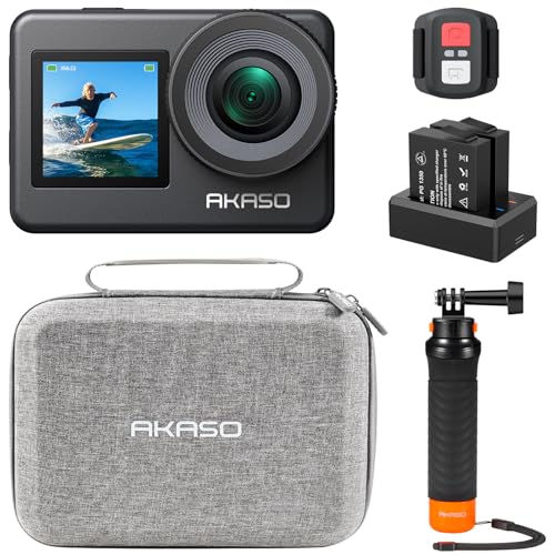 AKASO Brave 7 Action Cam 4K30FPS mit Schwimmender Handgriff 20MP WiFi Unterwasserkamera IPX8 Wasserdicht Action Kamera EIS 2.0 mit Touchscreen, Zoom, Sprachsteuerung und 2x1350mAh Akkus von AKASO