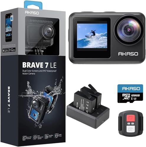 AKASO Brave 7 LE Action Cam 4k30FPS 20MP mit 128GB U3 Speicherkarte Unterwasserkamera IPX7 wasserdicht EIS 2.0 Kamera Touchscreen Doppelbildschirm Sportkamera 40M WiFi AKASO Brave 7 LE Action Cam 4k30FPS 20MP mit 128GB U3 Speicherkarte Unterwasserkamera IPX7 wasserdicht EIS 2.0 Kamera Touchscreen Doppelbildschirm Sportkamera 40M WiFi von AKASO