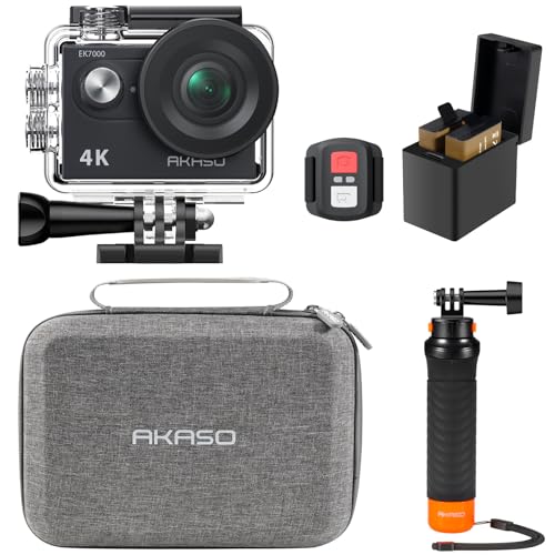 AKASO EK7000 Action Cam mit Schwimmender Handgriff und Tasche, 4K30FPS 20MP WiFi Unterwasserkamera EIS Stabilisierung 170° Weitwinkel Ultra HD Action Kamera mit 4X Zoom und 2x1050mAh Akkus von AKASO