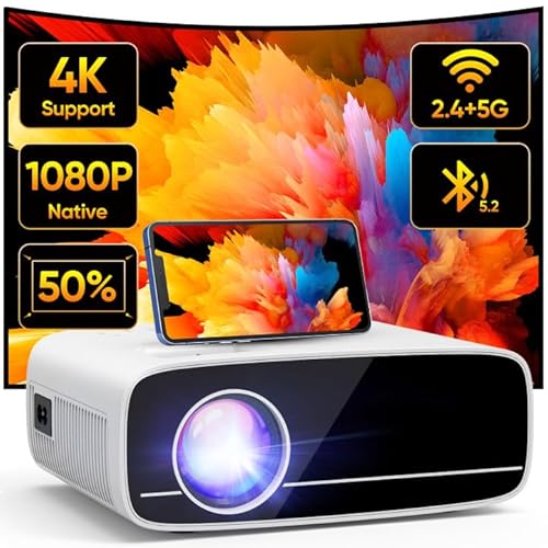 Beamer 4K Unterstützt, 15000L Native 1080P 5G WiFi Bluetooth Projektor mit 50% Zoom, AKATUO Mini Beamer Heimkino Outdoor Beamer für Handy Phone, Kompatibel mit Smartphone/HDMI/USB/Laptop/Fire TV Stick von AKATUO