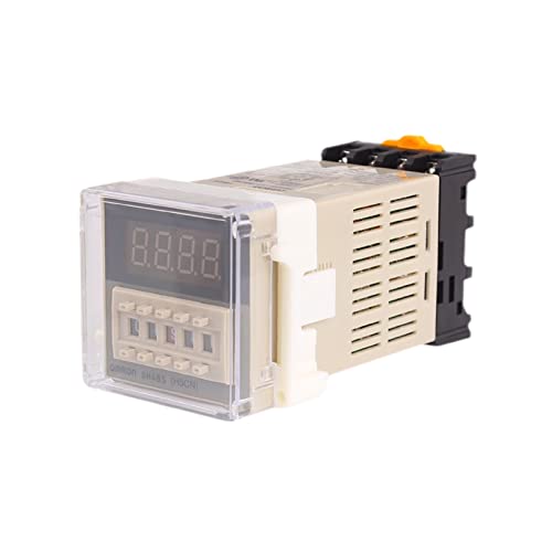 AKDE DH48S-S 0,1s-990h AC 110V 220V DC 12V 24V Wiederholungszyklus SPDT programmierbares Zeitschaltrelais mit Steckdose DH48S DIN-Schiene (Farbe: AC 220V) von AKDE