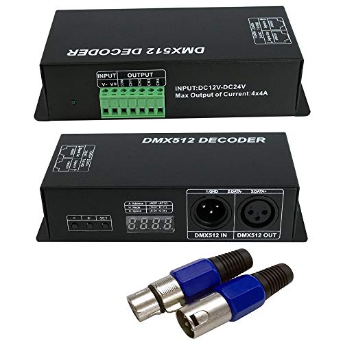 AKEPO LED DMX 4CH Digital Display Decoder, Dimm-Treiber LED DMX512 Controller für RGBW Lichtstreifen, DC12–24 V, 4 A/CH (4-Kanal mit Display) von AKEPO