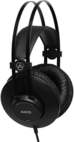 AKG K52 Geschlossener Hochleistungs-Monitoring-Studiokopfhörer, kabelgebunden, leichtes Design, 3,5-mm- und 1/4-Zoll-Adapter, 3 m Kabel - Schwarz von AKG