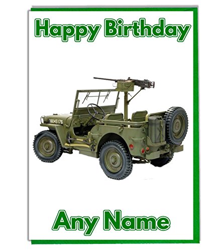 AK Giftshop Geburtstagskarte mit Jeep-Fahrzeug, personalisierbar, Name und Alter hinzufügen von AKGifts