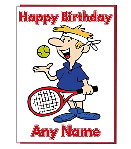 Geburtstagskarte, personalisierbar, Motiv: männlicher Tennisspieler, inkl. Umschlag, elfenbeinfarben von AKGifts