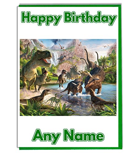 Geburtstagskarte mit Dinosaurier-Motiv, personalisierbar – alle Namen und Alter (evtl. nicht in deutscher Sprache) von AKGifts