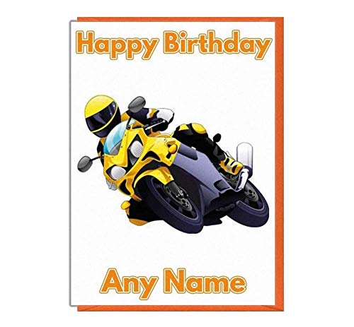 Gelb Motorrad Personalisierte Geburtstagskarte – Jeder Name und Alter von AKGifts