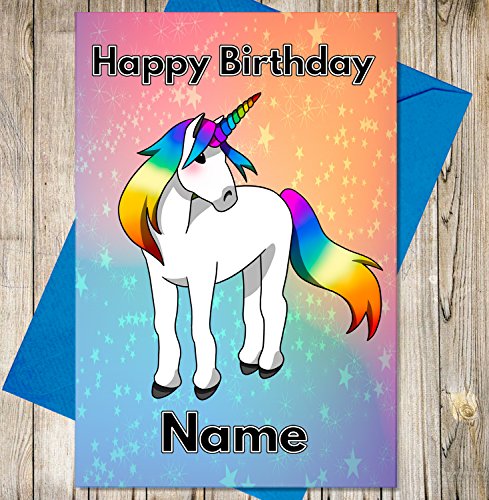 Magisches Einhorn, personalisierte Geburtstagskarte. Jeder Name und jedes Alter kann auf die Vorderseite gedruckt werden. von AKGifts