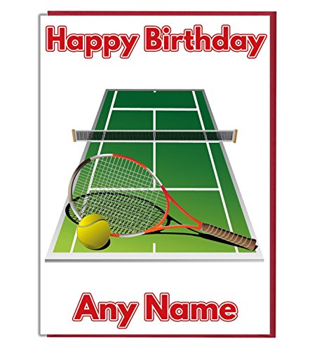 Personalisierbare Geburtstagskarte mit Tennisplatz- und Schläger-Aufdruck – Jeder Name und Alter von AKGifts