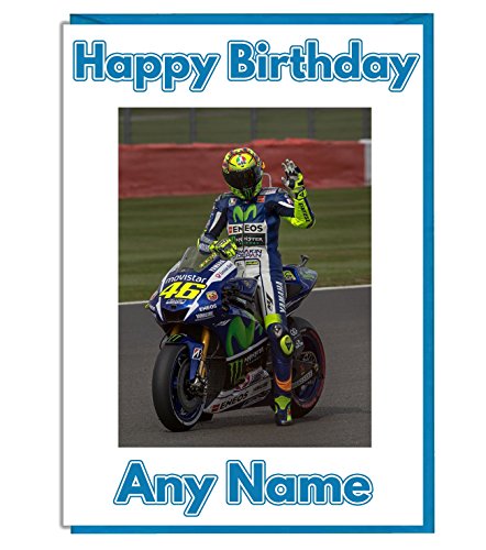 Personalisierte Geburtstagskarte, Motorrad- / MotoGP-Motiv, Name und Alter personalisierbar, englische Aufschrift von AKGifts