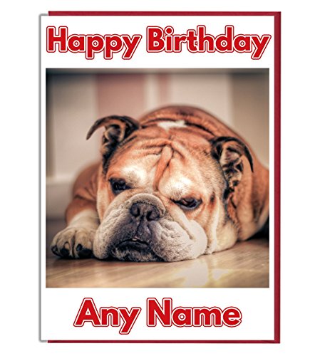 Personalisierte Geburtstagskarte – Cute British Bulldog Dog – Jeder Name Gedruckt Auf der Vorderseite von AKGifts