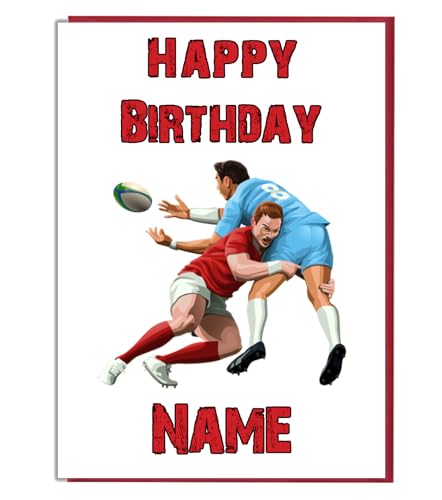 Rugby Player Tackle Personalisierte Geburtstagskarte – Jeder Name und Alter Druck auf der Vorderseite von AKGifts