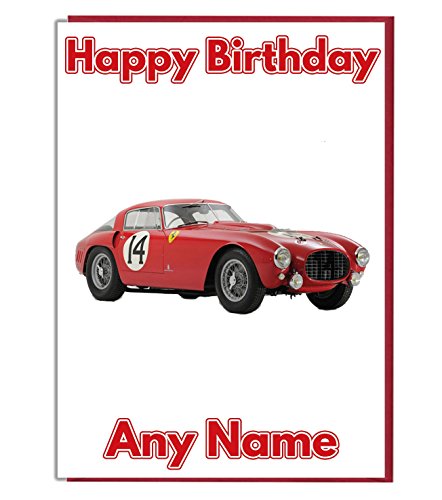 Vintage Rot Ferrari Personalisierte Geburtstagskarte – Jeder Name und Alter Druck auf der Vorderseite von AKGifts