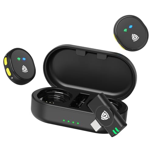 AKINGUAR Mini Mikrofon Handy Kabelloses, Wireless Lavalier Mikrofon, 48kHz 24Bit HiFi Audio, 200m Reichweite, Ansteckmikrofon Bluetooth mit Type-C, Lightning & USB-A Stecker für Video Aufnahme von AKINGUAR