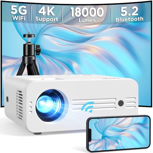 AKIYO Mini Beamer, Native 1080P Full HD 18000 Lumen 5G WiFi Bluetooth Beamer mit Stativ, Unterstützung Beamer 4K Heimkino für Handy Phone, Projektor Kompatibel mit iOS/Android/TV Stick/PC/PS5/HDMI AKIYO Mini Beamer, Native 1080P Full HD 18000 Lumen 5G WiFi Bluetooth Beamer mit Stativ, Unterstützung Beamer 4K Heimkino für Handy Phone, Projektor Kompatibel mit iOS/Android/TV Stick/PC/PS5/HDMI von AKIYO