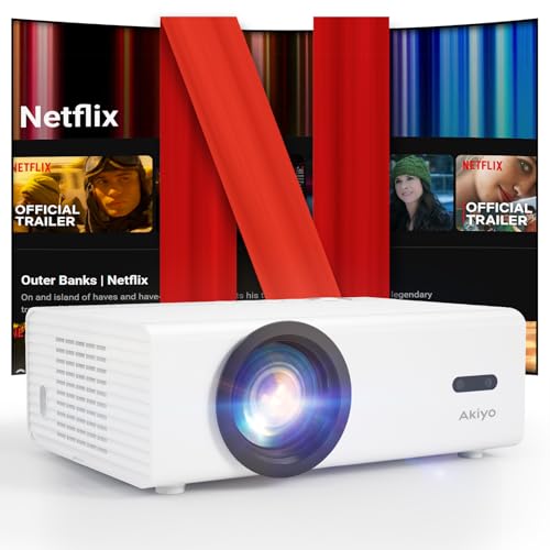 [Netflix Official & Autofokus/Trapezkorrektur] AKIYO O9 Smart Beamer Full HD 1080P Native, 50% Zoom Heimkino Projektor mit WiFi und Bluetooth, Tragbarer Outdoor Handy Projector für Android/iPhone/PS5 von AKIYO