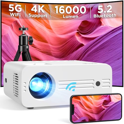 Videoprojektor, AKIYO Projektor 10000 Lumen 5G WiFi Bluetooth Hintergrundprojektor Full HD 1080P Native Projektor 4K unterstützt, kompatibel mit iOS/Android/PC/HDMI/USB/Firestick/PS5 (mit Stativ) von AKIYO