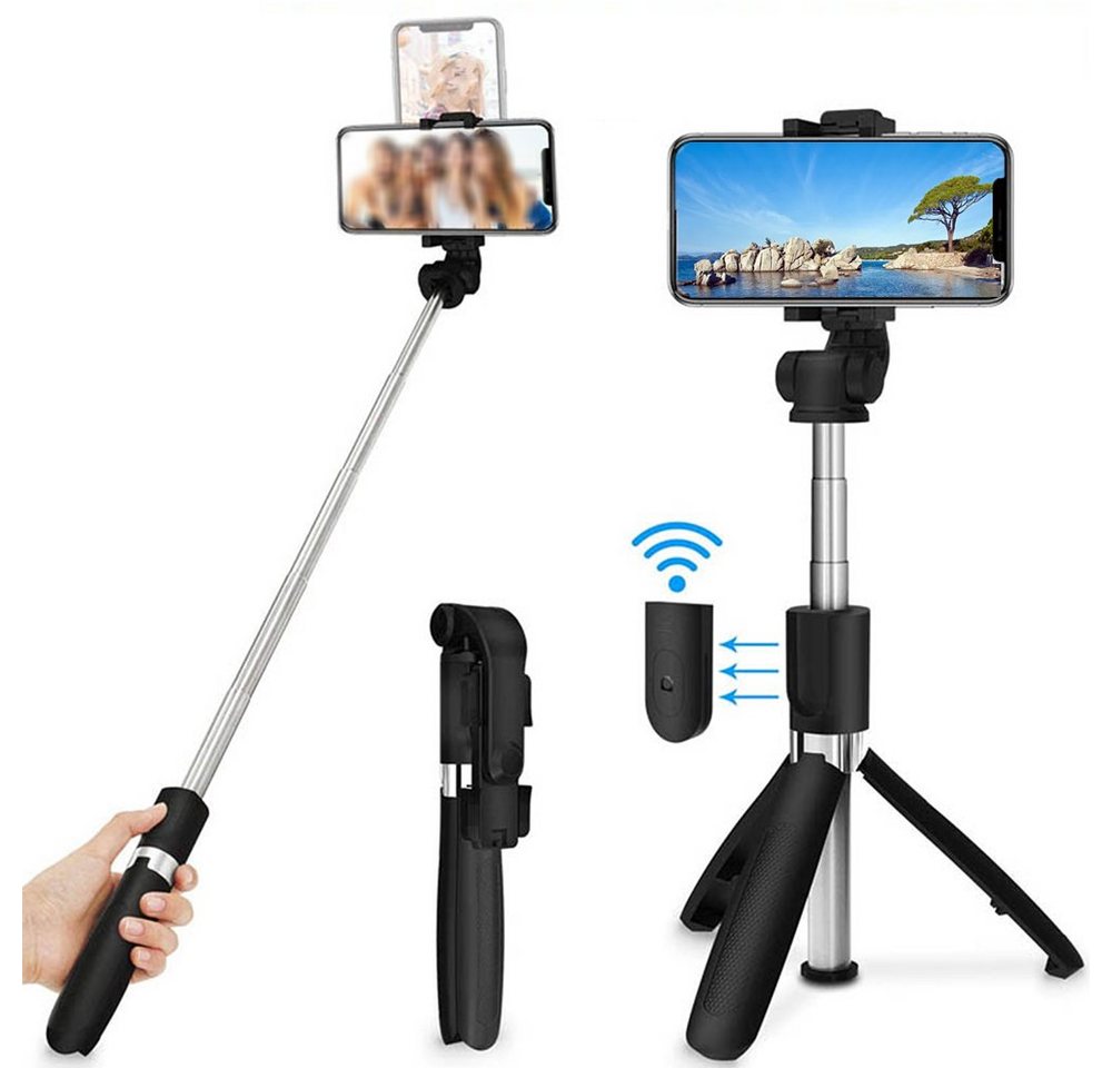 AKKEE Bluetooth Selfie-Stick Stativ Erweiterbar Selfie Stange Smartphone-Halterung, (360° Drehbar, 1-tlg., mit Kabelloser Fernbedienung, für Selfie, Reisen, Vlog) von AKKEE