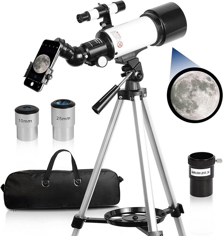 AKKEE Teleskop Teleskope für Kinder und Einsteiger, 70 mm Blende, Teleskop Astronomie Erwachsene Teleskop mit Stativ, Handy-Adapter von AKKEE