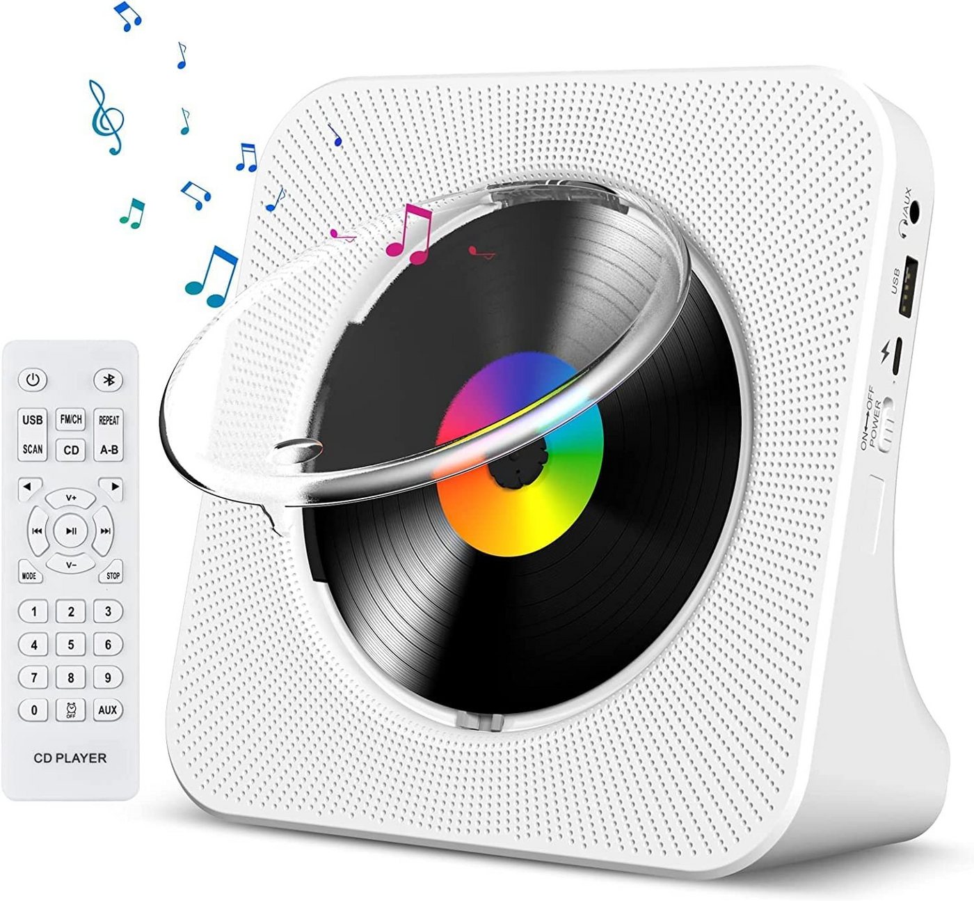AKKEE Tragbarer CD-Player mit Bluetooth Desktop für zu Hause CD-Player (FM-Radio,unterstützt AUX/USB, mit Fernbedienung, USB-Anschluss, LCD-Display für Geschenk,Zuhause) von AKKEE