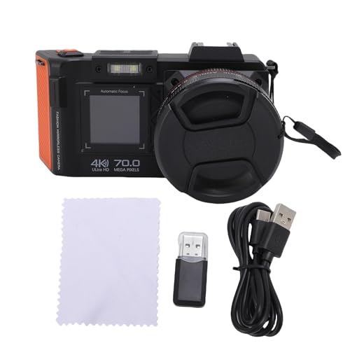 Digitalkamera mit Flash 70MP 4K Video 50x Zoom Auto Focus F1.8 Blende Doppelbildschirm WiFi Heißschuhzeitstempel für Reisefotografie (Black) von AKLOSIPY