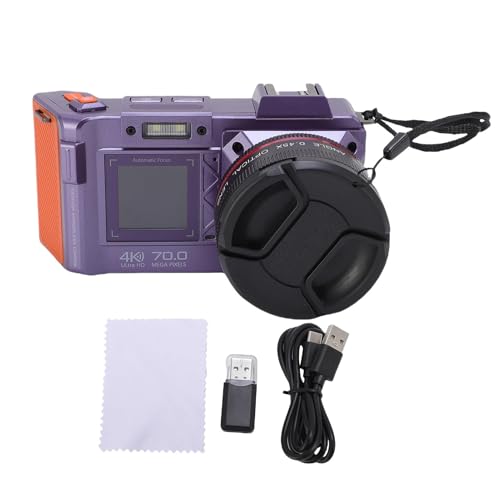 Digitalkamera mit Flash 70MP 4K Video 50x Zoom Auto Focus F1.8 Blende Doppelbildschirm WiFi Heißschuhzeitstempel für Reisefotografie (violett) von AKLOSIPY