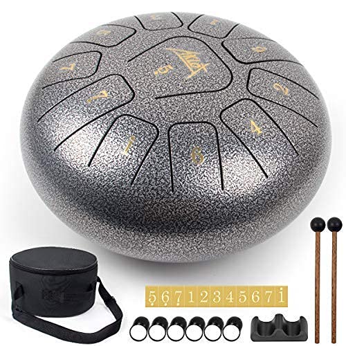 AKLOT Stahlzungentrommel Steel Tongue Drum 10 Zoll 11 Notizen Tanktrommel Pan Drum C Key Schlaginstrument mit Schlegel Hinweis Aufkleber Finger Picks Mallet Bracket und Bag von AKLOT