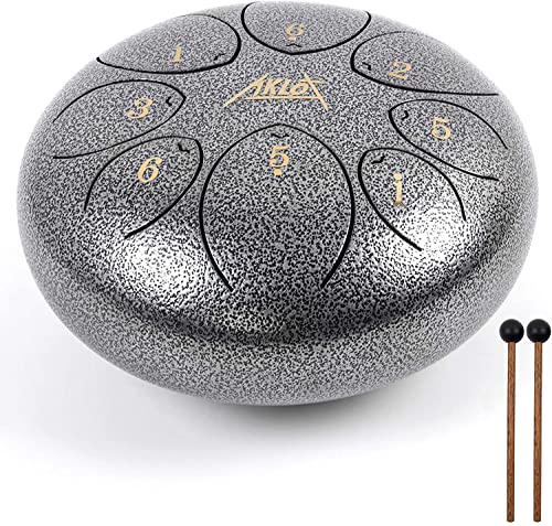 Zungentrommel aus Stahl, AKLOT 8 Zoll 8 Notes Tank Drum C Key Steel Drum Kit mit Drum Mallets Note Stickers Finger Picks Mallet Bracket und Gig Bag von AKLOT